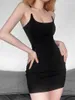 Casual Dresses European och amerikansk sexig stil låg krage Sling Dress Invisible Shoulder Strap High midja Slim Fit Skinny Short Hip Kirt