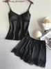 Sexy set heiße Spitzenspleißarbeit Arbeit Frauen Spaghetti Schultergurte leuchtend Satin sexy Abendkleid Unterwäsche und Kimono Badezimmer Casual Home Q240426