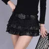 Röcke Dark Academia PU Leder Lace Patchwork Minirock mit Gürtel Frauen sexy japanische y2k Harajuku Gothic Short Black Faldas