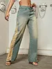Y2K Women Fashion Fashione Scepped Jeans Trendy Vintage Tint Pocket High Drivery Gamba Drive Denim Streetwear 240425