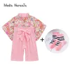 Kleider Kinder Kimono Girlsbaby One -Stück Frühling Sommer Frühling Herbst Langarm japanischer Druck Strampler Urlaub Outfits Kostüm