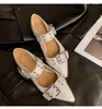 Casual Shoes Double-row Needle Buckle Strap Sewing Pointed Toe Solid One-strap Fashion Women's Pumps 2024 For Women Zapato