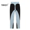 Damesjeans Tify rekbare en slanke broek Spring herfst gepersonaliseerde contrastkleurvlekken gewassen licht Jean Pant