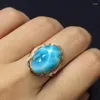 Pierścienie klastra CSJ Naturalne Larimar Sterling 10K Gold z 10ct Fine Biżuter