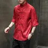 Chemises décontractées pour hommes chemises à manches courtes de style chinois chinois respirant hanfu de boucle rétro