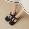 Casual Shoes Fedonas Vintage Low Heels Women Pumpar T-bundna äkta läder Square Toe Working Spring Summer Basic Woman Retro