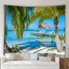 Arazzi Ocean Beach Tapestry Modern Natura Scenery Palme tropicali Summer Seaside Garden Wall Hanging Room Decor Home Decor