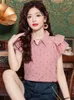 Camicette da donna Summer Sweet Polka Dot Pink Bluse For Women corean Fashion Butterfly Casht Chave Cash Tops sciolto Office elegante ol