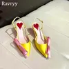 Casual Shoes Silk Satin Contrast Color Bow Mid-heel Sandals 2024 Summer Pointed-toe Buckle High-heeled Intellectual Elegant Women