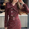 Casual Dresses High-Grade Elegant Retro Tweed Dress Women Asymmetric Large Lapel Slimming Woolen Plaid Lady Autumn Winter Commuter