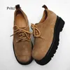 Casual Shoes British Style Brown Frosted Derby Men's And Women's Vintage Thick Soled Big Head Leather Lace Up Couple Work