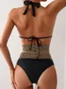 Swimwwear Women's Sexy Tricoted Patchwork Bikini Set 2024 Femmes Black Contrast Push Up Hollow Out High Waist Swimsuit Beach Bathing Full