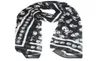 Svart chiffong silkkänsla skalle tryck mode lång halsduk sjal scaf wrap för kvinnor keyring286g72140746097280