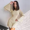 Sexy Dresses Nightclub Mini Short Party Dres Back Bandage O Neck A Line Flare Sleeves Autumn Vestidos Ladies Fall Robe 240426