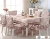 Luxe Europe Tafe doek satijn geprinte kanten stoel Cover Cushion Set el Wedding Decorat Banquet Home Dinning Tableecloth Set6286141