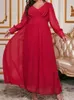 Lässige Kleider rotes Chiffon Langes Kleid für Frauen Party Abend Frühling Sommer großer Modekleidung V-Ausschnitt Ärmel Elegantes Robe