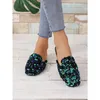 Casual Shoes 2024 Autumn Crystal Mules Slippers Women Slingback Dress Walking Flip Flops Designer Low Heels Square Toe Sandaler