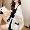 Tricots pour femmes Sweater de cardigan femme coréenne de mode de mode de mode d'automne usure tops manteau moule décontracté perle perle du crochet lâche