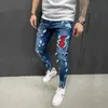 Jeans para hombres lágrimas de jeans para hombre estiramiento de jeans de hip-hop de color azul gris apretado