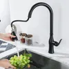 Kitchen Faucets Pull Out Faucet Black Stainless Steel Sink Cold Mixer Tap Double Water Setting