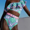 Costumes imprimés Ruffle Fashion Split Swimsuit Femmes Bikini plage 2023 Sétillage sexy élégance à carre