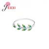 Cluster anneaux authentique arbre vert de style simple laisse 925 argent sterling pour femmes coiffe ouverte d'anneau ajusté d'anniversaire d'engagement cadeau