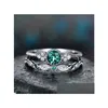 Bant Rings 100 Gerçek S925 Sterling Sier Emerald Elmas Yüzük Kadın Taş Topaz Turkuaz Anillos de Mücevher Bizi Bırakma Teslimat DHG1M