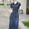 Abiti casual Fashion Streetwear Desid Desine Women Spring Autumn Retro Jeans Belt Slim Lady Long Summer Short-Sleed