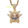 Hip Hop Jewelry Charm Gengar Pendant Collier Elf Punkpendant Iced Out Ghost Cartoon Gold Cuban Link Chain en acier inoxydable 10pcs