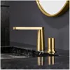 Bathroom Sink Faucets VOURUNA Luxurious White 2-hole Faucet 8 Inch Widespread Lavatory Basin Mixer Tap Brushed Golden