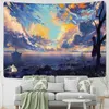 Wandteppiche Cartoon Girl Landschaft Wandteppich Wand Hanging Boho bunte Kawaii Ölmalerei Kunstraum Schlafsaal Dekor Hintergrund