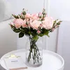 Decoratieve bloemen Simulatie Rose 1 Bloem 2 Bud Artificial Silk Red Real Touch Home Decoratie Wedding Bridal Bouque