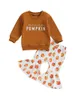 Set di abbigliamento Halloween per bambini abiti da ragazza set di zucca stampa e pantaloni outfit per lettere per lettere per ragazze neonati nati top