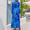 Casual Dresses Blue Neon Paint Dress High Neck Abstract Liquid Custom Bohemia Long Sleeve Stylish Maxi Cute Vestidos