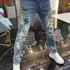 Men's Jeans Harajuku mens luxury clothing European streetwear style jeans bear print Kpop designer Korean boyfriend Q240427