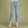 Jeans féminins 2024 printemps d'été à haute taille lâche et à tempérament mince mode pantalon denim droit des vêtements féminins décontractés