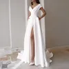 Gown V-neck Side Slit Elegant Dress Lady Formal Dress High Waist for Evening Womens Dresses White Long Skirt 240425