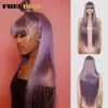 Synthetic Wigs Free long straight wig with bangs womens synthetic white purple Ombre heat-resistant fiber role-playing Q240427