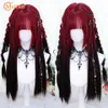 Syntetyczne peruki Meifan Syntetyczna długa prosta peruka Lolita i Bang Red Ombre Black Role Party Halloween Wave Christmas Curly Harajuku Q240427