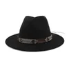 Classico vintage Wide Brim Lana Fedora Men Fedora Woman Panama Hat Hat Leisure Jazz Formale Cappello Capeau Trilby Leather decorato9403160