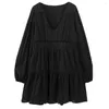 Casual Dresses Spring Women's 2024 Fashion Black Swan Beautiful Hollow Out Embroidered Mini Dress Retro Vestidos