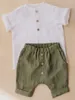 Clothing Sets Summer Children Suits Toddler Boys Shirt And Shorts Solid Linen Cotton Two Pieces For Kids