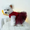 Vêtements de chien en dentelle rouge robe robes de mode fleur de mode petit vêtements chat mignon jupe tutu douce traction boucle