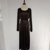 Vestidos casuais Mulheres sexy e sexy cetim luva longa de vestido solto noite mais tamanho