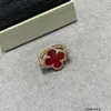 Marke High Board Clover Doppelseitige Blume Rot -Achat -Laserring für Frauen 18k Roségold mit Samtbox umgedreht