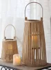 Portes de velas Atmósfera de linterna de madera tejida colgando bambú de oro al aire libre Bougie Bougie Mariage Suporte de Vela Candelabros