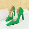 Dress Shoes 11cm High-heeled Chunky Heels Pointed Side Hollow Red Wedding Women Green
