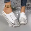 Lässige Schuhe schnüren Strasssteine ​​Maultiere verdicken SOLED -Abdeckung Zehen Hausschuhe Frauen Sandalen Plattform Frau Muffins nähen Kristallrutschen