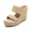 Slippers LIHUAMAO Wedges Slipper Sandals Round Toe Shoes Women Espadrilles Heel Pumps Rope Outsole Comfort Csaual