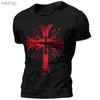 T-shirt maschile Templar Knight 3D Printing Jesus Christ Cross Mens Retro Street Extra grande T-shirt a maniche corte rotonda casual sciolta topxw